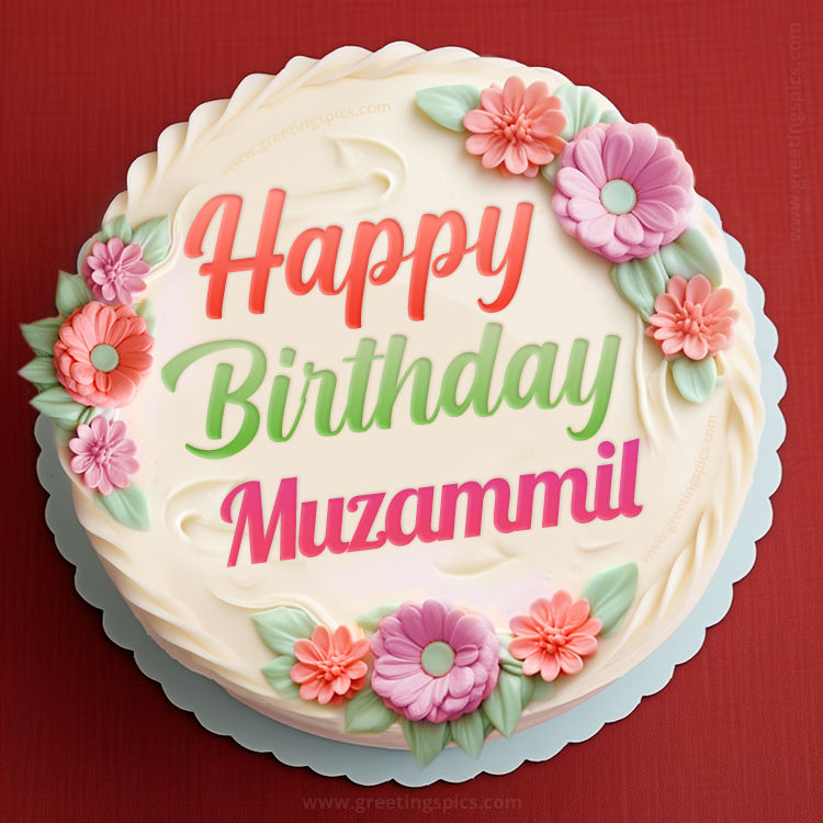 Happy Birthday Muzammil Cake Image With Name (square shape image)