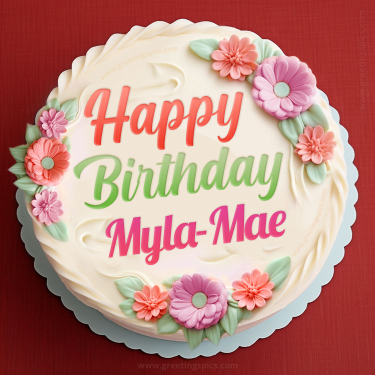 Happy Birthday Myla-Mae Cake Image With Name (square shape image)