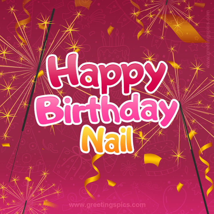 Happy Birthday Nail Image with sparklers (square shape image)