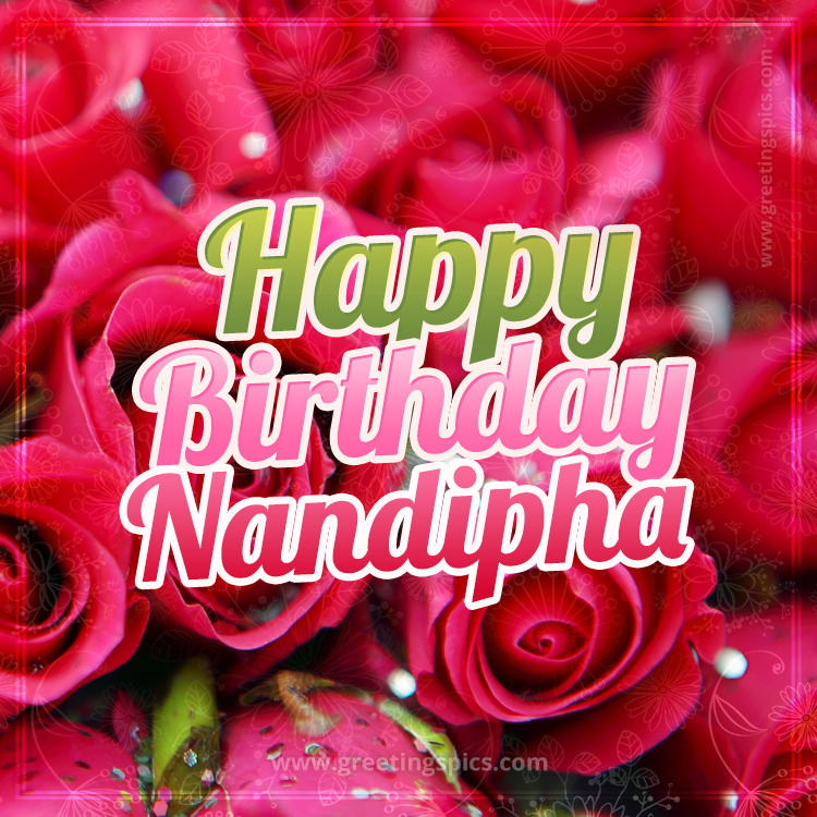 Happy Birthday Nandipha beautiful Image with red roses (square shape image)