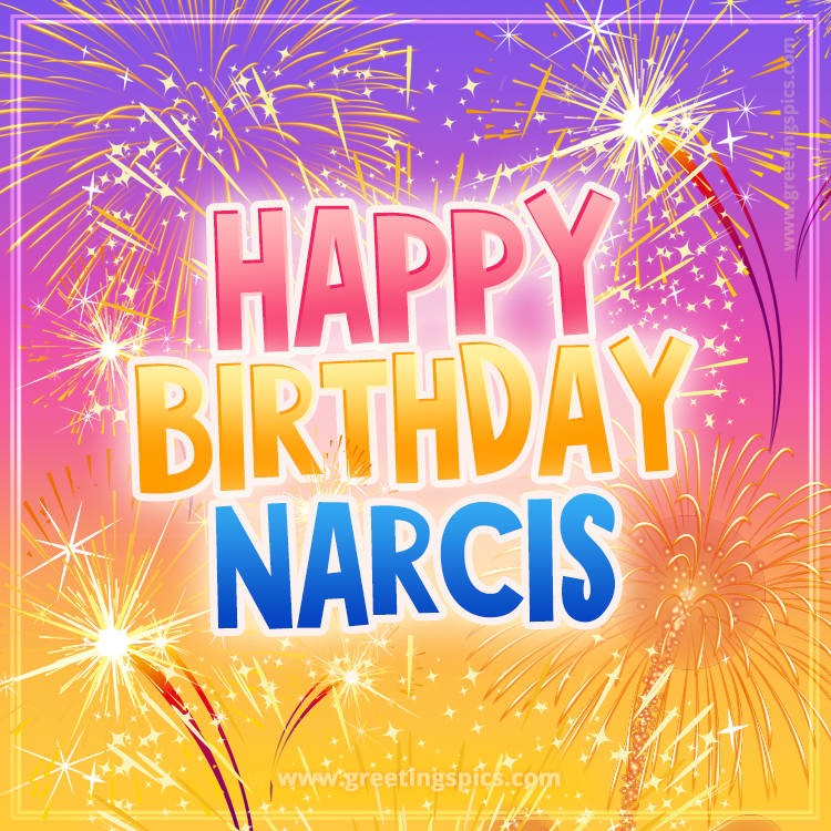 Happy Birthday Narcis Picture with fireworks (square shape image)