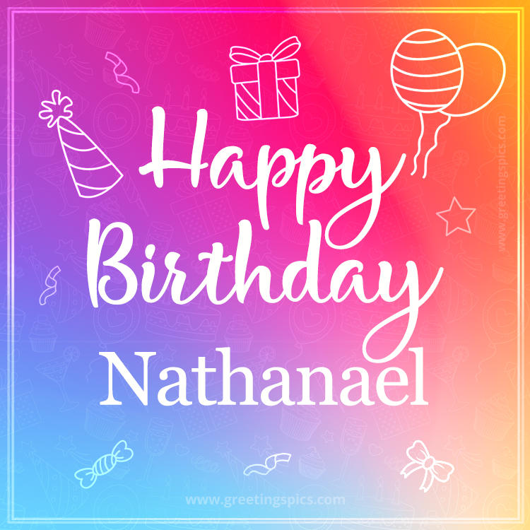 Colorful Happy Birthday Card For Nathanael (square shape image)