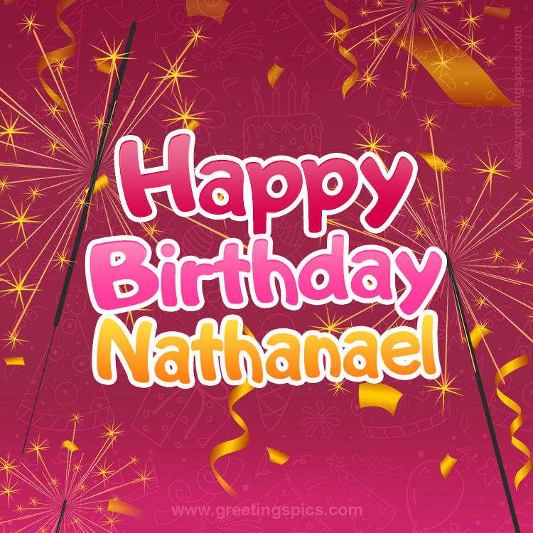 Happy Birthday Nathanael Image with sparklers (square shape image)