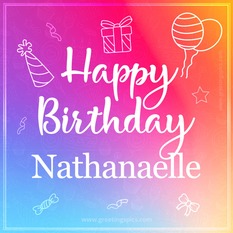 Colorful Happy Birthday Card For Nathanaelle (square shape image)