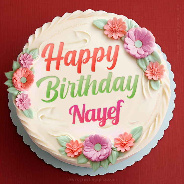 Happy Birthday Nayef Cake Image With Name (square shape image)