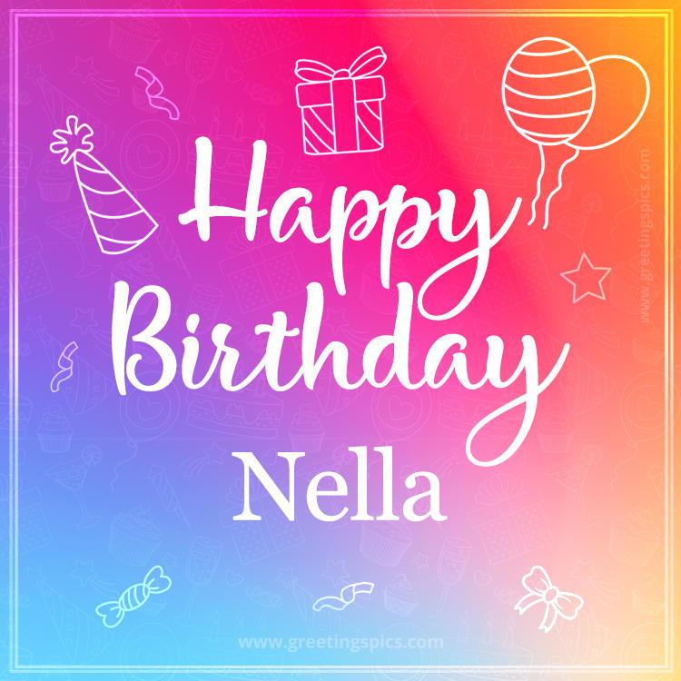 Colorful Happy Birthday Card For Nella (square shape image)