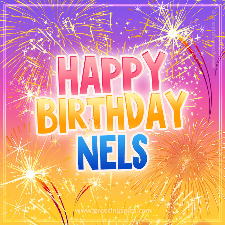 Happy Birthday Nels Picture with fireworks (square shape image)