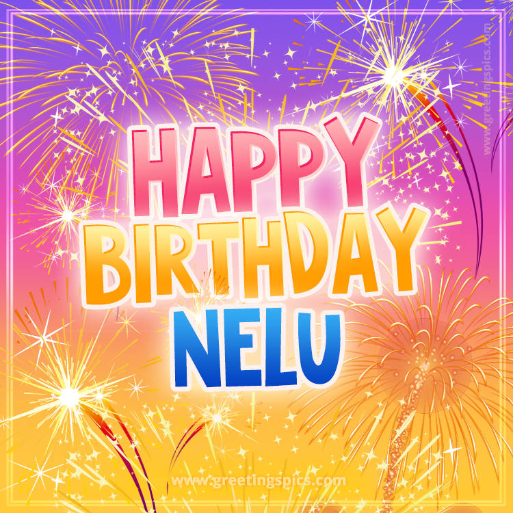 Happy Birthday Nelu Picture with fireworks (square shape image)