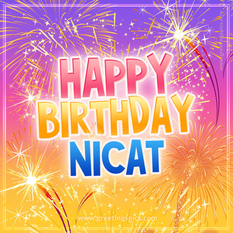 Happy Birthday Nicat Picture with fireworks (square shape image)