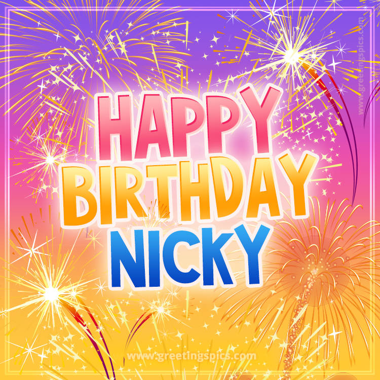 Happy Birthday Nicky Picture with fireworks (square shape image)