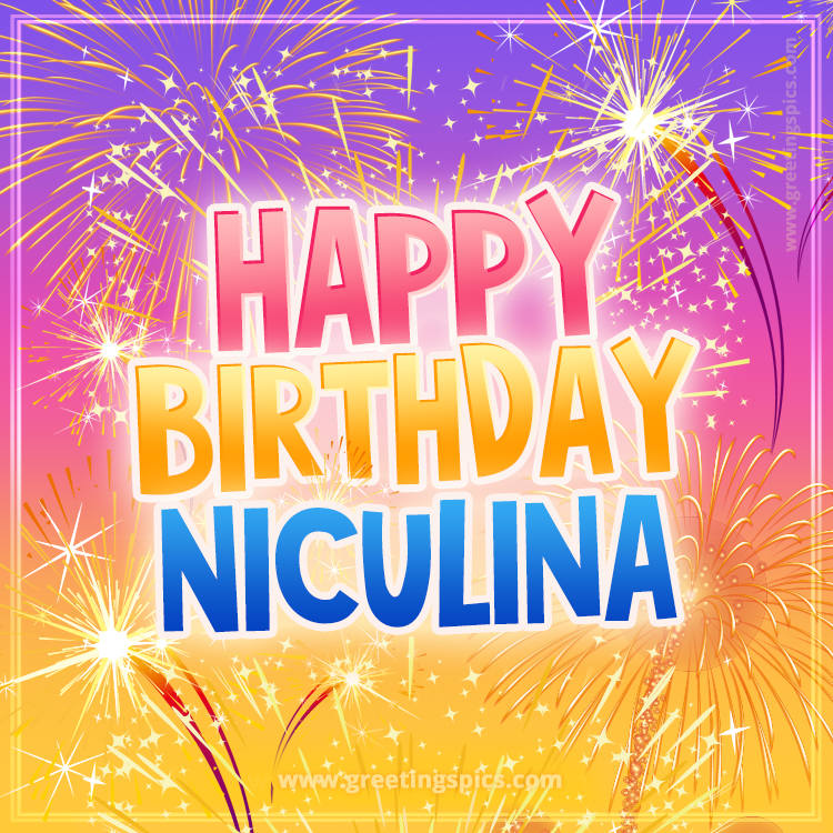 Happy Birthday Niculina Picture with fireworks (square shape image)