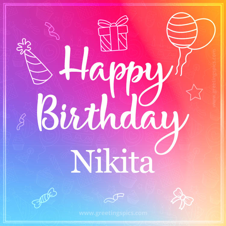 Colorful Happy Birthday Card For Nikita (square shape image)