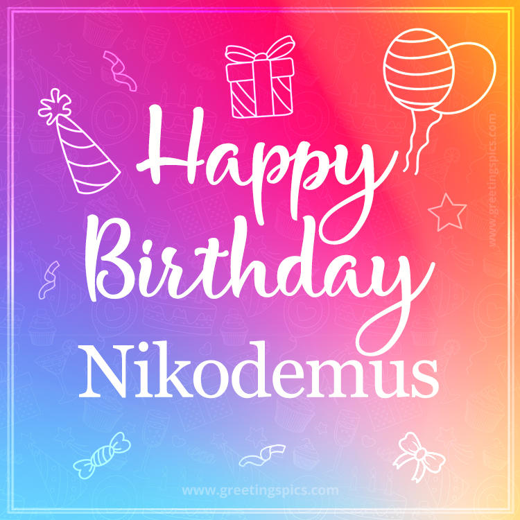 Colorful Happy Birthday Card For Nikodemus (square shape image)