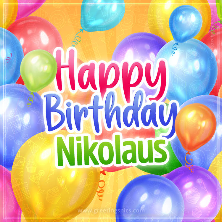 Happy Birthday Nikolaus Image with colorful balloons (square shape image)