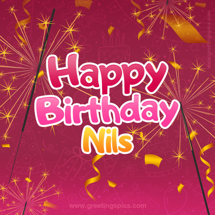 Happy Birthday Nils Image with sparklers (square shape image)