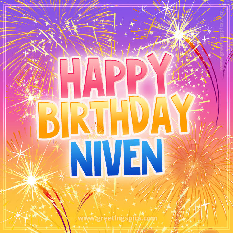 Happy Birthday Niven Picture with fireworks (square shape image)