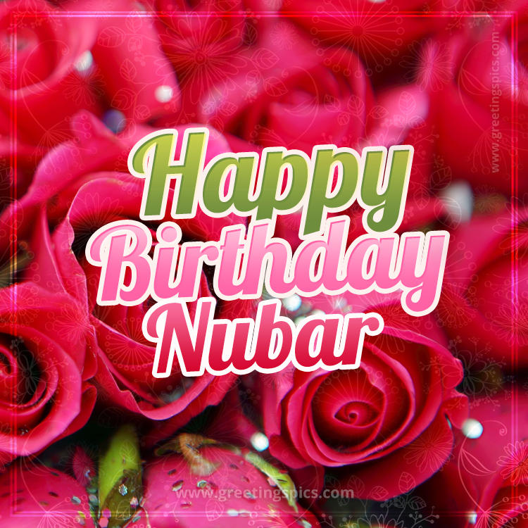 Happy Birthday Nubar beautiful Image with red roses (square shape image)