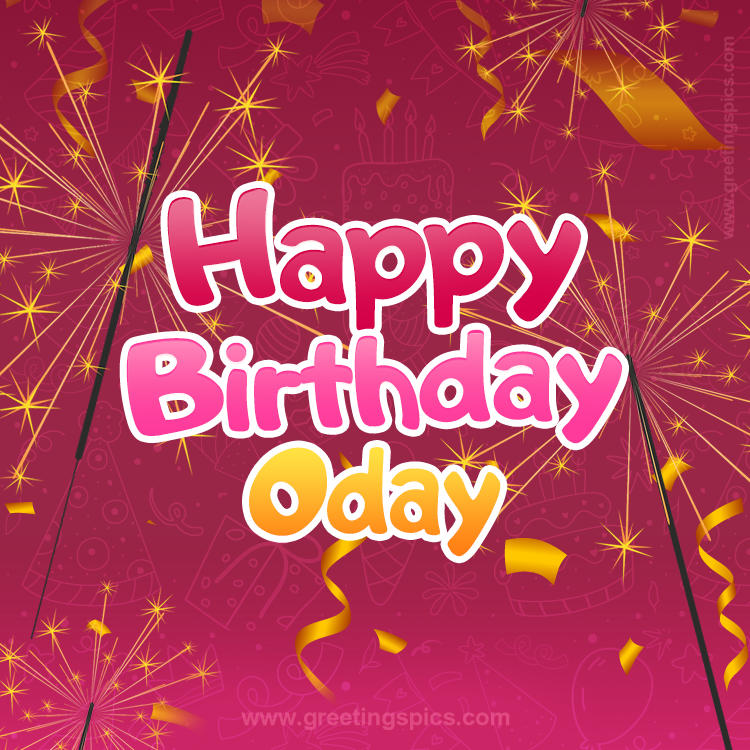 Happy Birthday Oday Image with sparklers (square shape image)