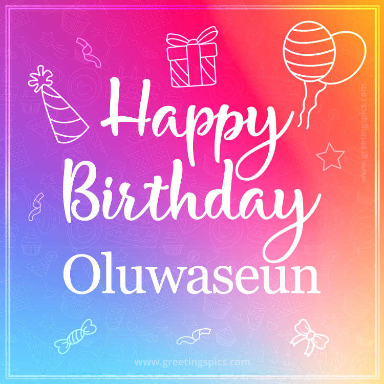 Colorful Happy Birthday Card For Oluwaseun (square shape image)