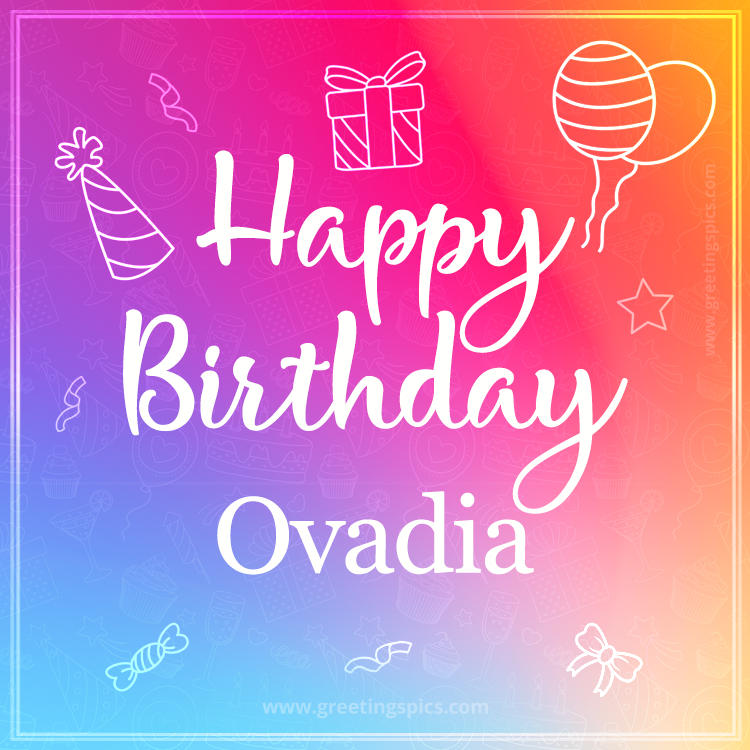 Colorful Happy Birthday Card For Ovadia (square shape image)