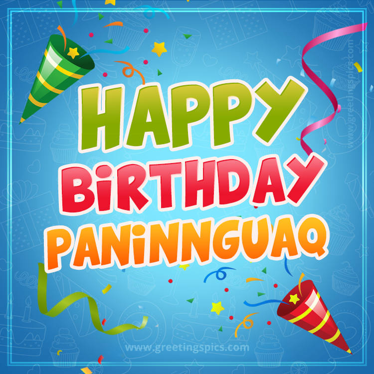 Happy Birthday Paninnguaq picture with confetti and party poppers (square shape image)