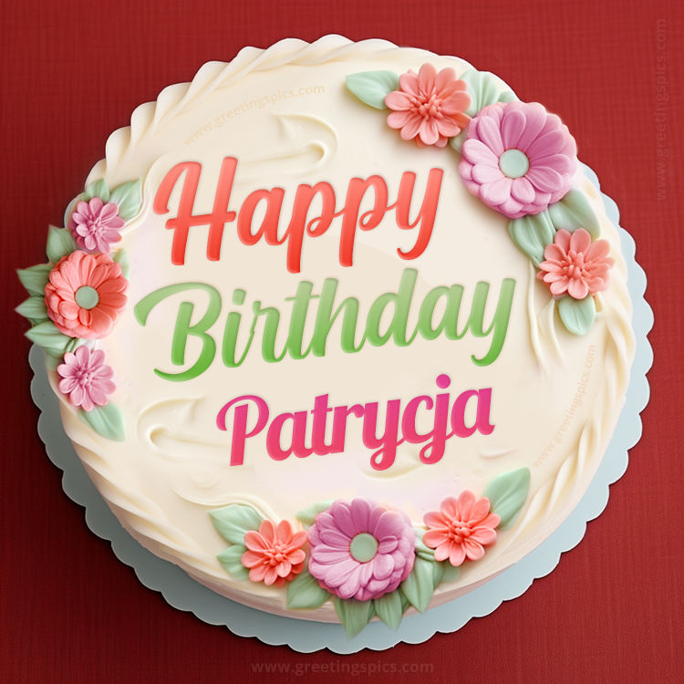 Happy Birthday Patrycja Cake Image With Name (square shape image)