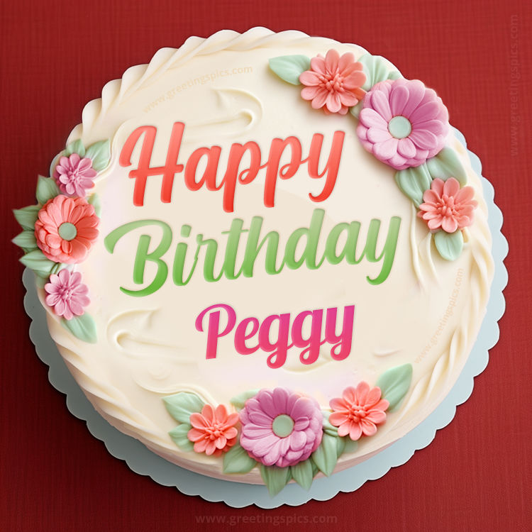 Happy Birthday Peggy Cake Image With Name (square shape image)