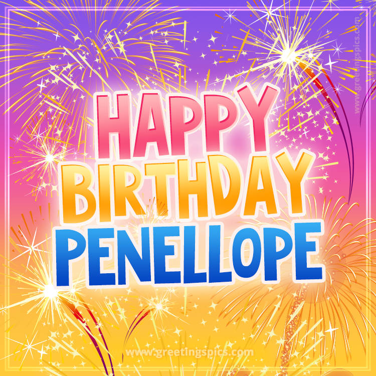 Happy Birthday Penellope Picture with fireworks (square shape image)