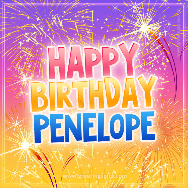 Happy Birthday Penelope Picture with fireworks (square shape image)