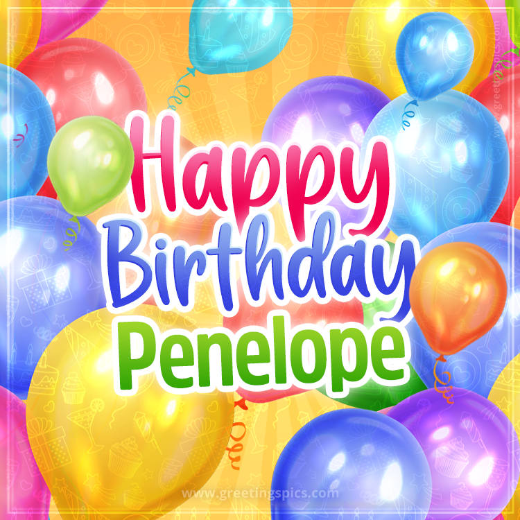 Happy Birthday Penelope Image with colorful balloons (square shape image)