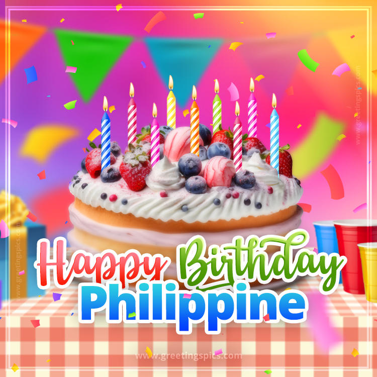 Happy Birthday Philippine Colorful Image with fruit cake and candles (square shape image)