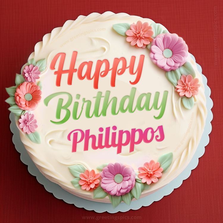 Happy Birthday Philippos Cake Image With Name (square shape image)