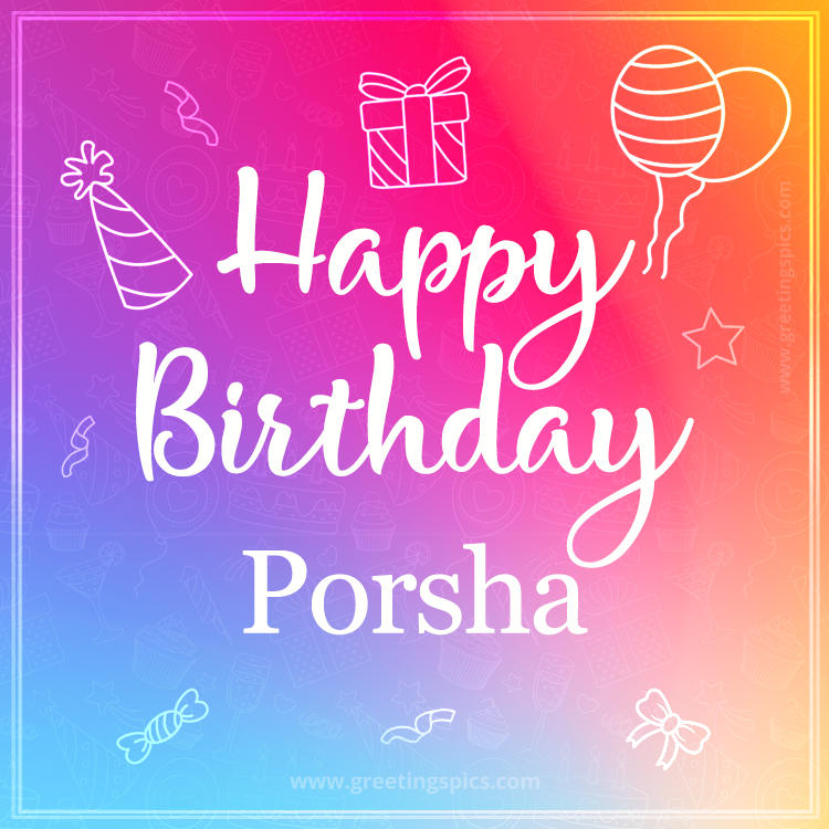 Colorful Happy Birthday Card For Porsha (square shape image)