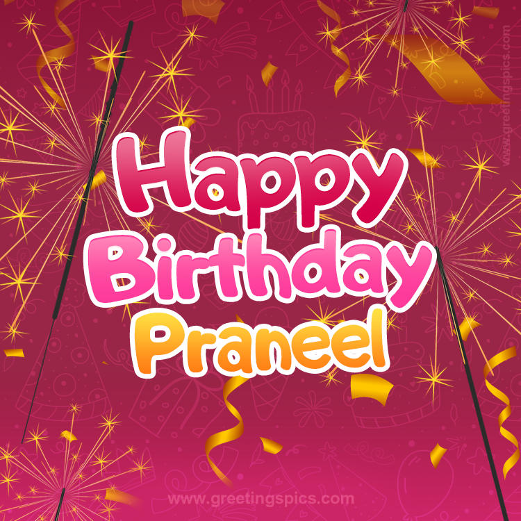 Happy Birthday Praneel Image with sparklers (square shape image)