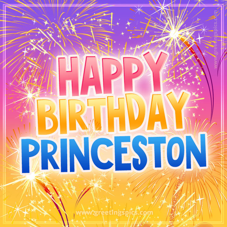 Happy Birthday Princeston Picture with fireworks (square shape image)