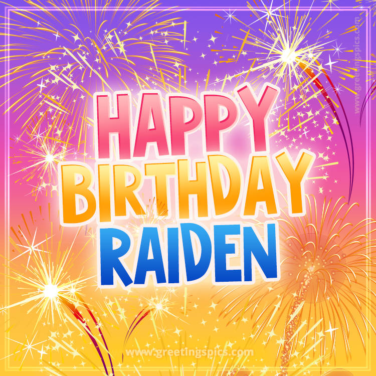 Happy Birthday Raiden Picture with fireworks (square shape image)