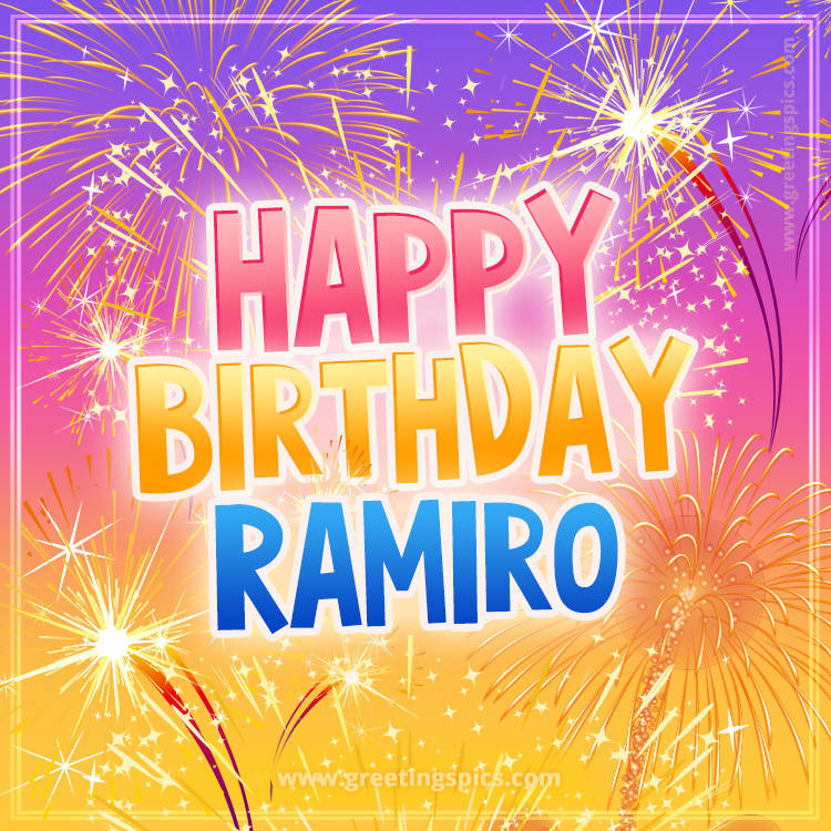 Happy Birthday Ramiro Picture with fireworks (square shape image)