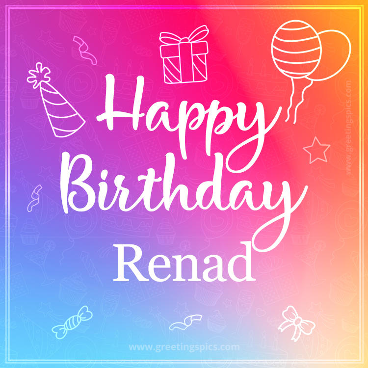 Colorful Happy Birthday Card For Renad (square shape image)