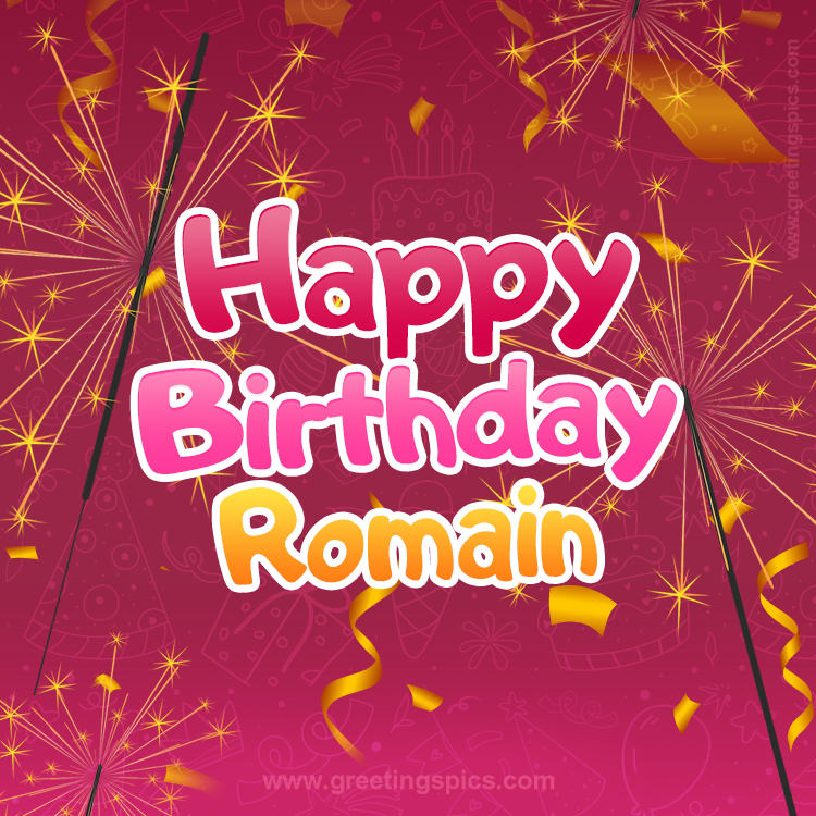 Happy Birthday Romain Image with sparklers (square shape image)