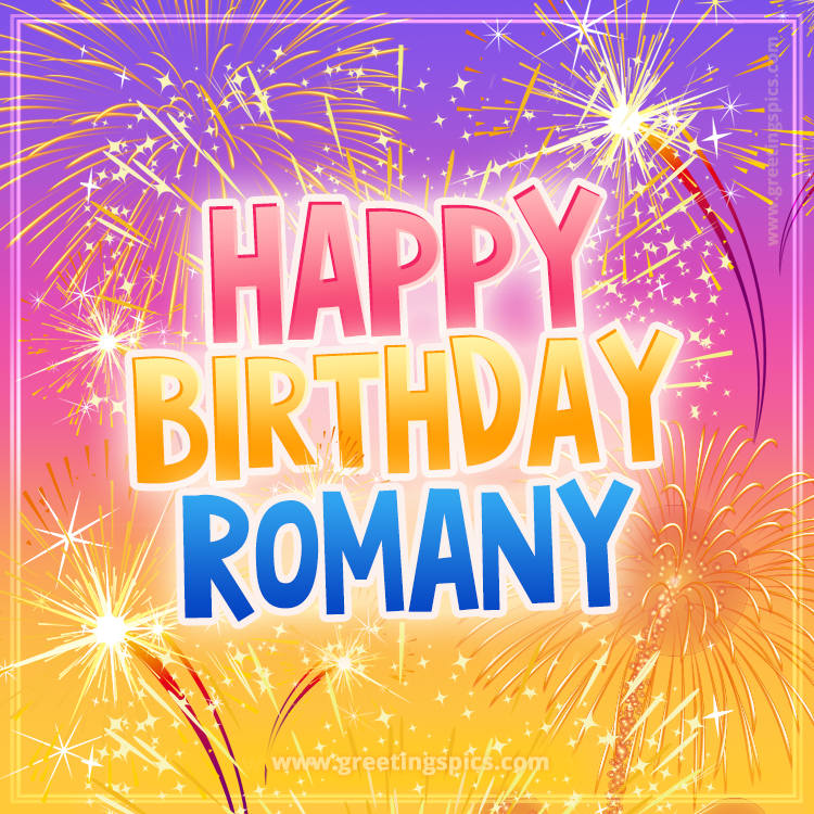 Happy Birthday Romany Picture with fireworks (square shape image)