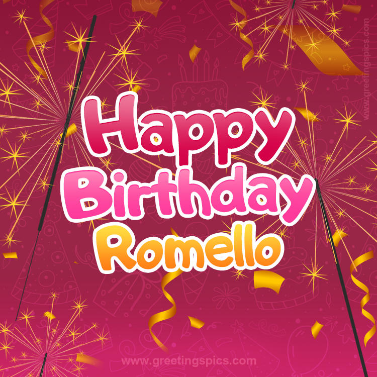 Happy Birthday Romello Image with sparklers (square shape image)