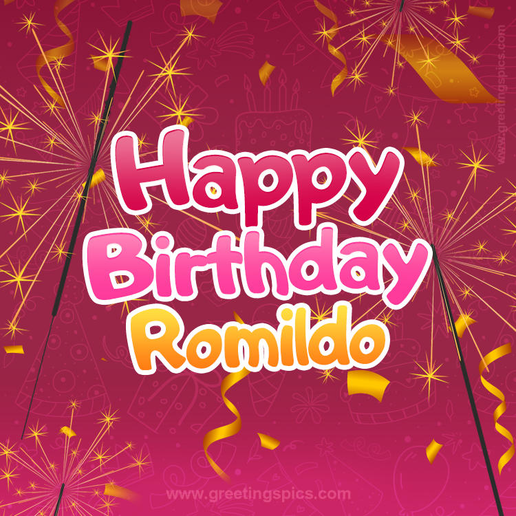 Happy Birthday Romildo Image with sparklers (square shape image)