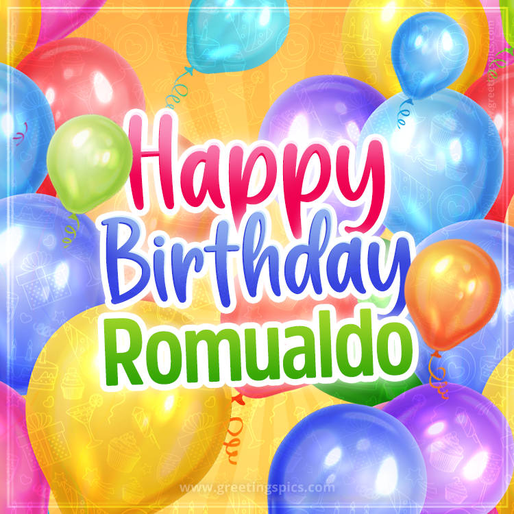 Happy Birthday Romualdo Image with colorful balloons (square shape image)