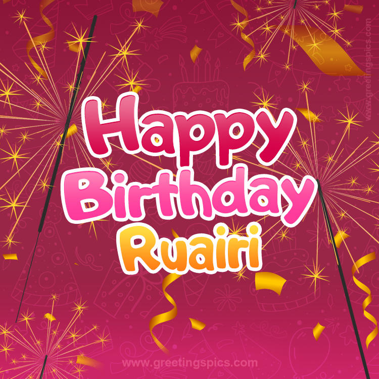 Happy Birthday Ruairi Image with sparklers (square shape image)