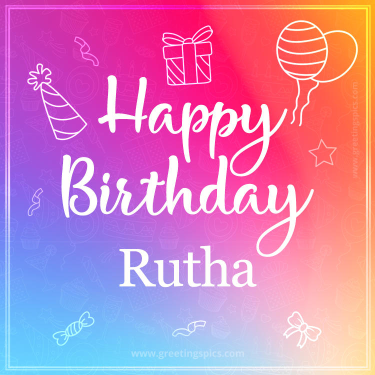 Colorful Happy Birthday Card For Rutha (square shape image)