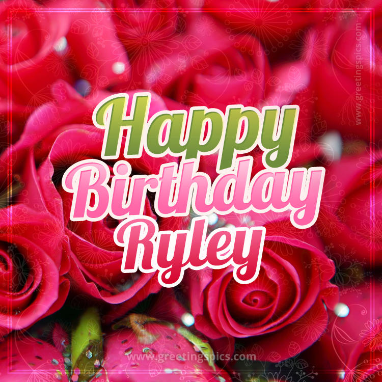 Happy Birthday Ryley beautiful Image with red roses (square shape image)