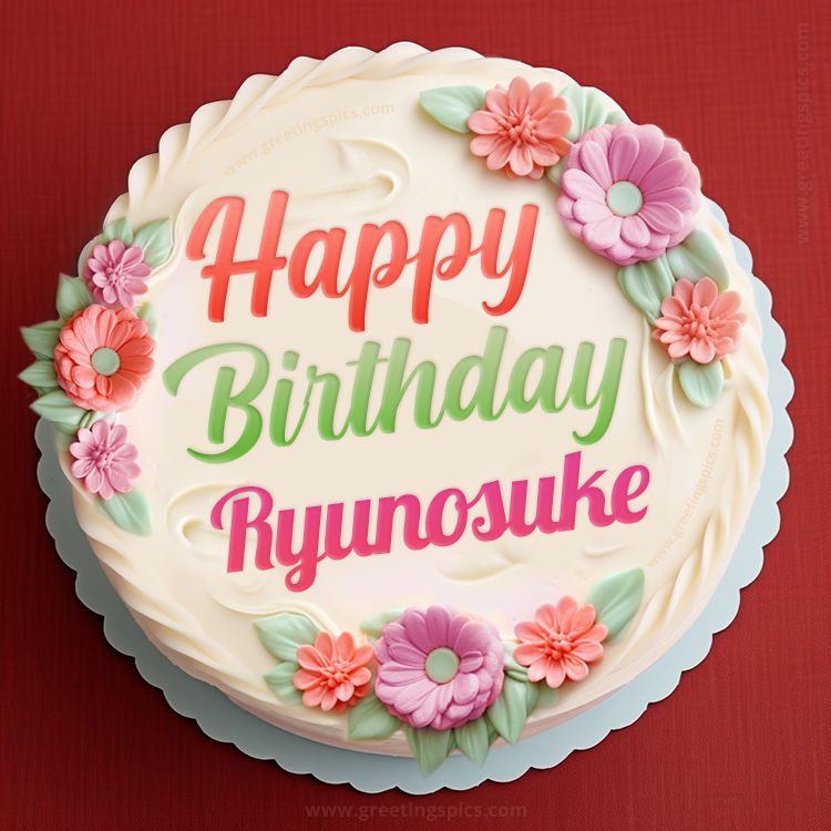 Happy Birthday Ryunosuke Cake Image With Name (square shape image)