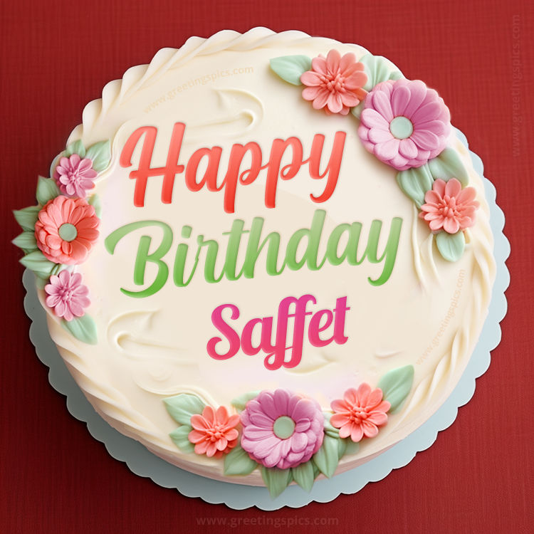 Happy Birthday Saffet Cake Image With Name (square shape image)