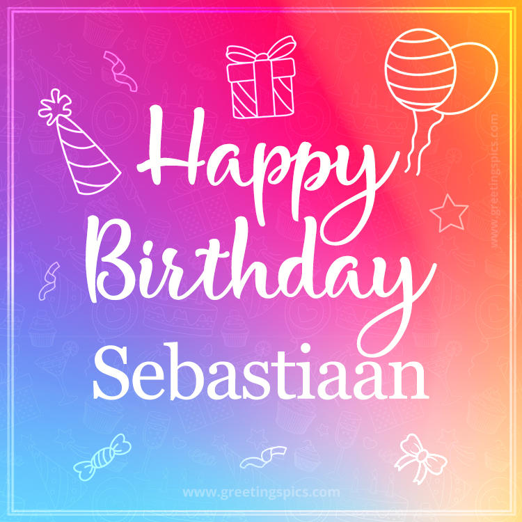 Colorful Happy Birthday Card For Sebastiaan (square shape image)