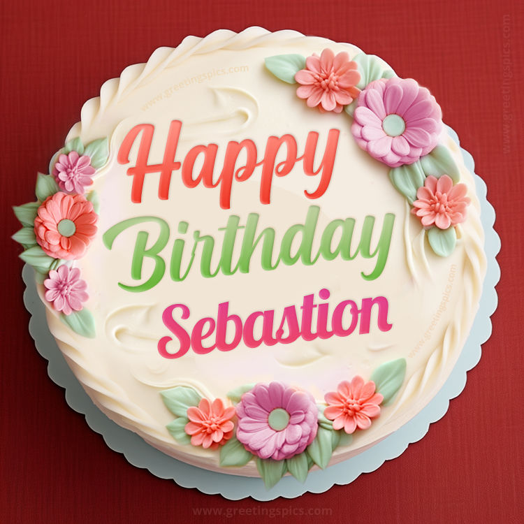 Happy Birthday Sebastion Cake Image With Name (square shape image)